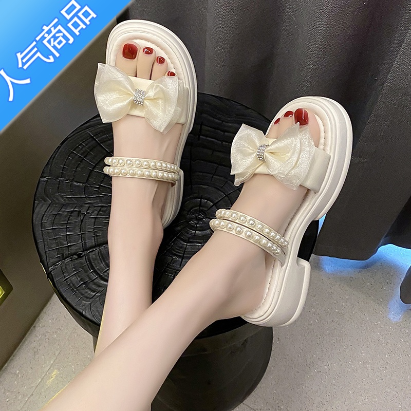 SUNTEK厚底拖鞋女夏外穿2023新款两穿凉鞋时尚珍珠仙女配裙子沙滩凉拖鞋高清大图