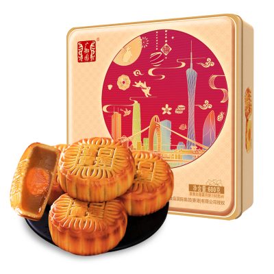 [苏宁宜品认证]广御园蛋黄白莲蓉月饼600g 广式月饼4个装 铁罐礼盒装