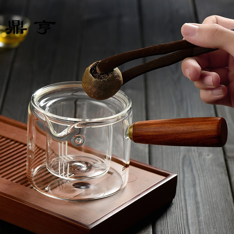 鼎亨加厚侧把煮茶壶小青柑专用蒸茶器泡茶壶耐高温玻璃功夫茶具花