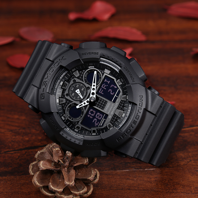 卡西欧(CASIO)手表 G-SHOCK系列多功能运动防水双显男士电子表200m水深 GA-100-1A1
