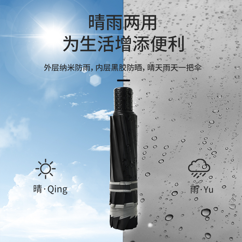 [苏宁推荐]大号超大雨伞男女三人加固晴雨两用折叠学生双人黑胶防晒遮阳伞8809H