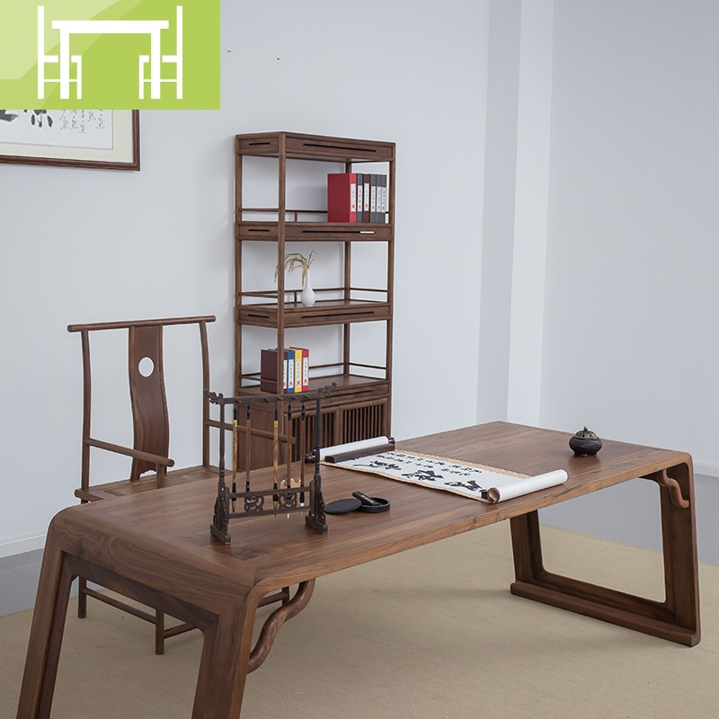 逸家伴侣新中式实木书桌家用复古书房老榆木桌办公室老板桌书法绘画