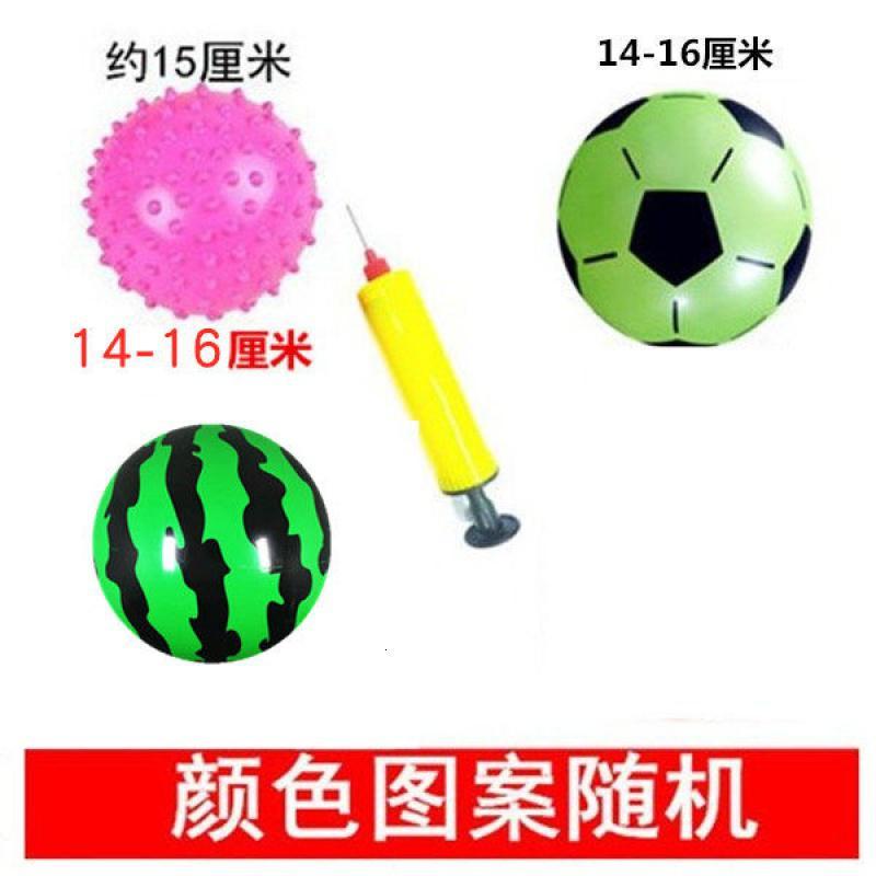 皮球儿童玩具幼儿充气玩具球宝宝球类玩具手抓球西瓜球玩具羊角球 西瓜+刺刺+足球送气筒气针