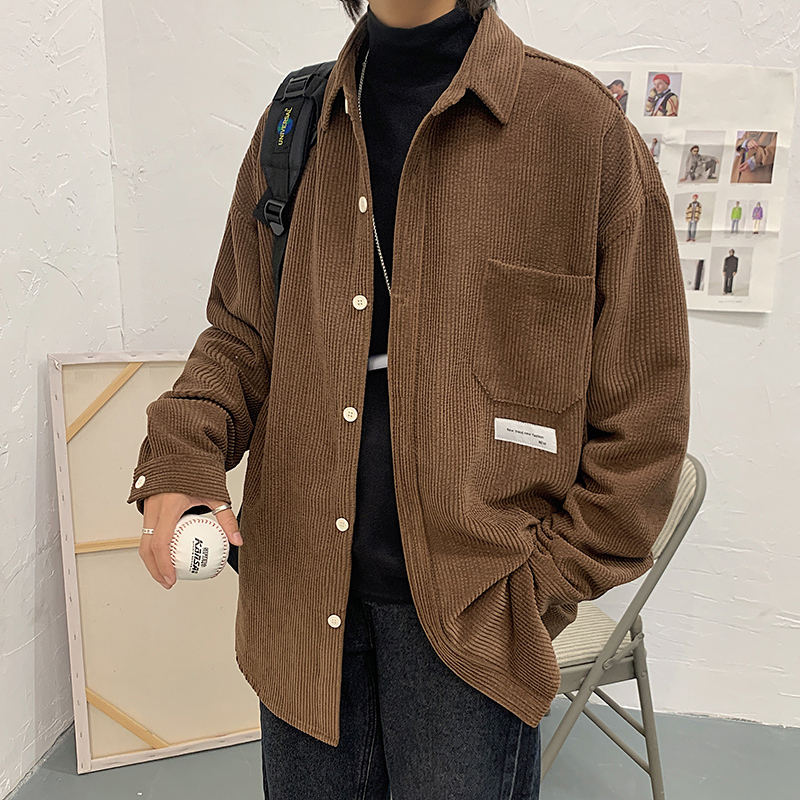 suntek春秋季灯芯绒外套男士韩版潮流百搭胖子男装休闲宽松夹克上衣大