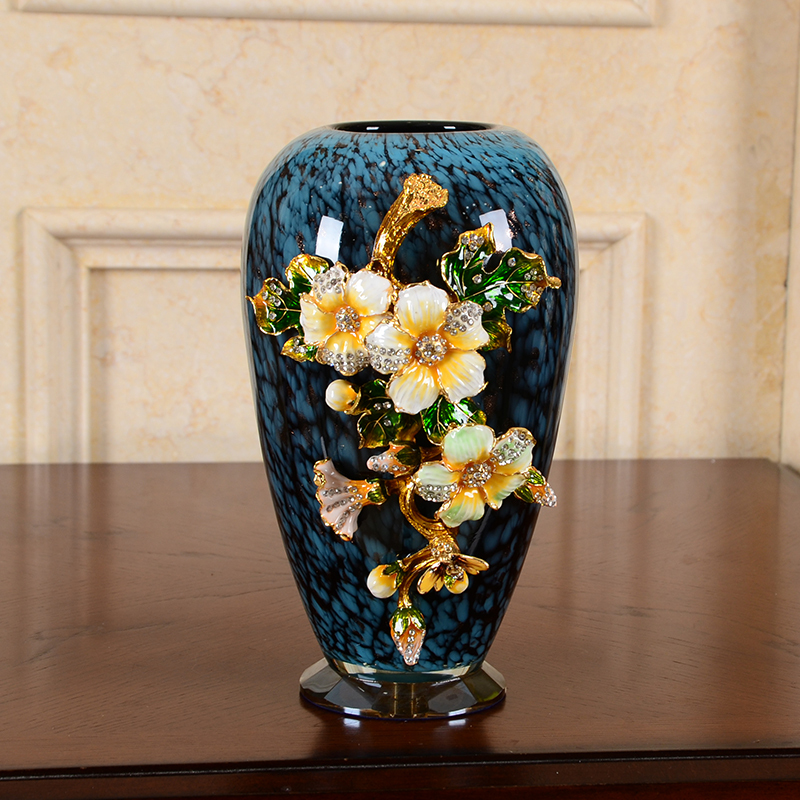 珐琅彩陶瓷玻璃花瓶摆件客厅插花美式玄关创意欧式干花北欧装饰品三维