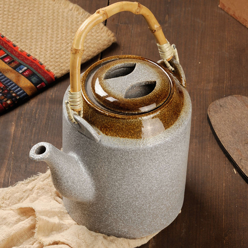 银星提梁壶中式复古怀旧粗陶水壶老式冷水提梁壶陶瓷壶大容量茶杯茶壶
