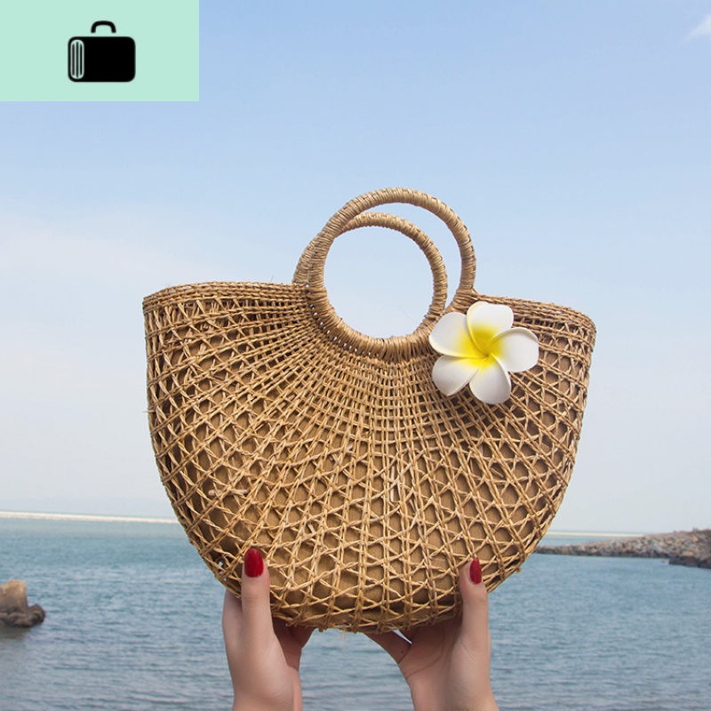 ins编包女镂空编织包包2020新款菜篮子月亮包度假沙滩手提包夏new