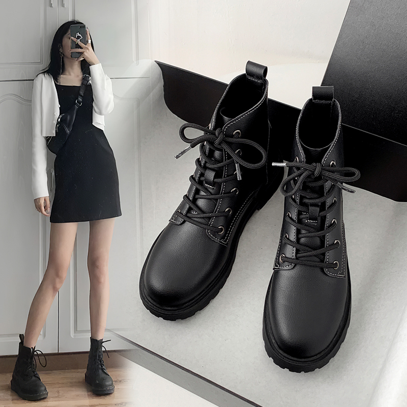 Zhr厚底马丁靴女新款牛皮黑色单靴增高显瘦英伦风短靴报价 参数 图片 视频 怎么样 问答 苏宁易购