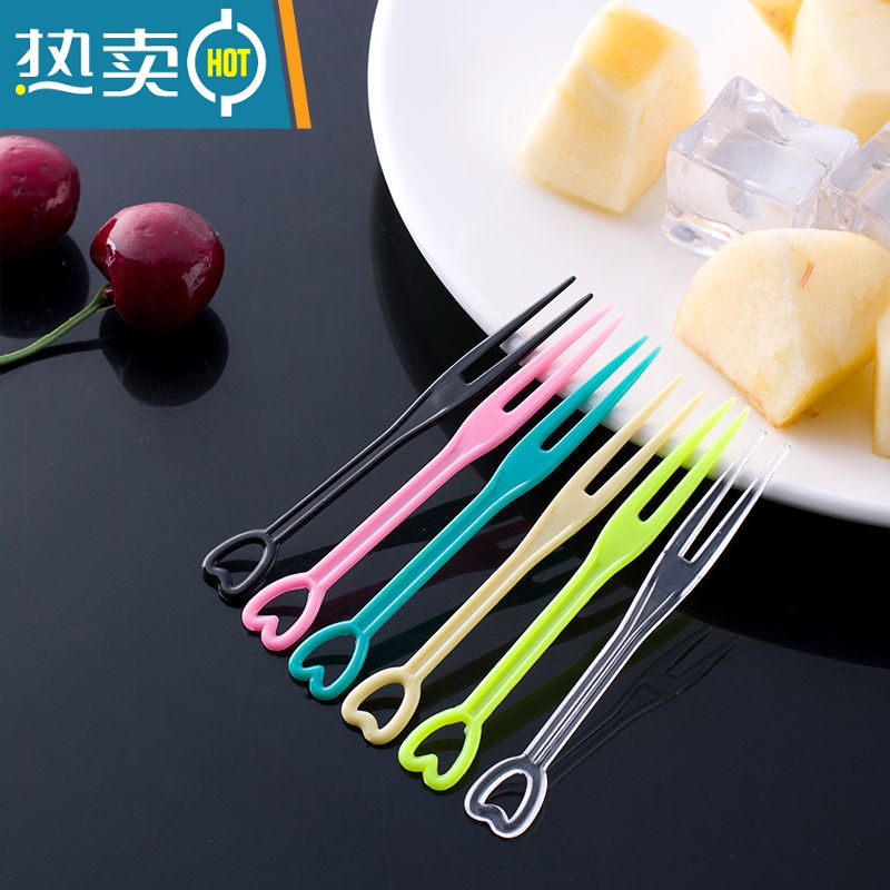 敬平水果叉家庭装水果签塑料水果叉子聚会爱心叉子KTV心形叉子 精美家庭装-心形粉色200支高清大图