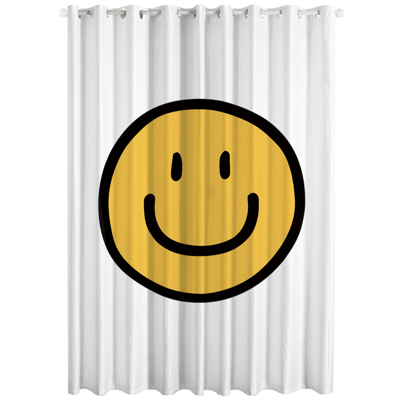 京城派 免打孔门帘隔断帘卧室隐私家用分间房间客厅屏风挡风帘子布帘窗帘遮光窗帘挂钩纯色窗帘打孔窗帘飘窗客厅帘子 P27笑脸 宽2.5米*高度2.7米打孔一片