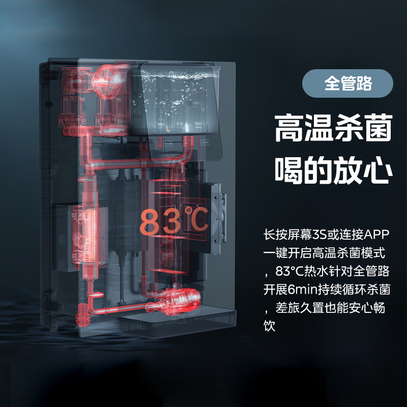 美的(Midea)家用净水器伴侣管线机 秒速加热 智能触控 定量出水 匹配全通量净水器 壁挂式饮水机 MG908-R