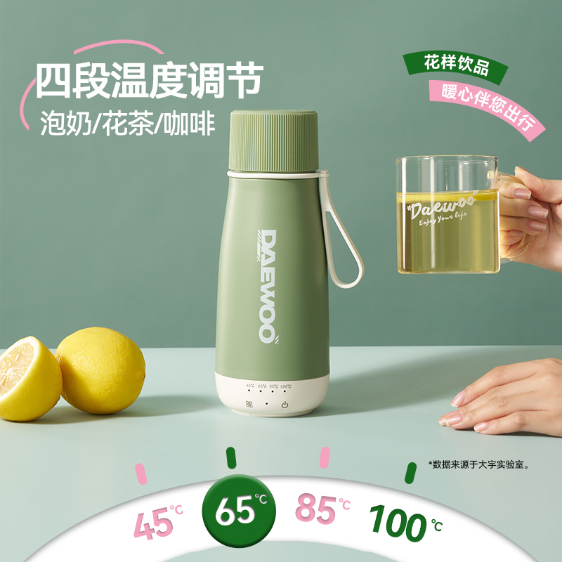 大宇(DAEWOO)酷潮烧水杯 便携式烧水壶 加热水杯 旅行电热水壶迷你煮水煲水壶调温保温恒温304不锈钢D5奶糖白