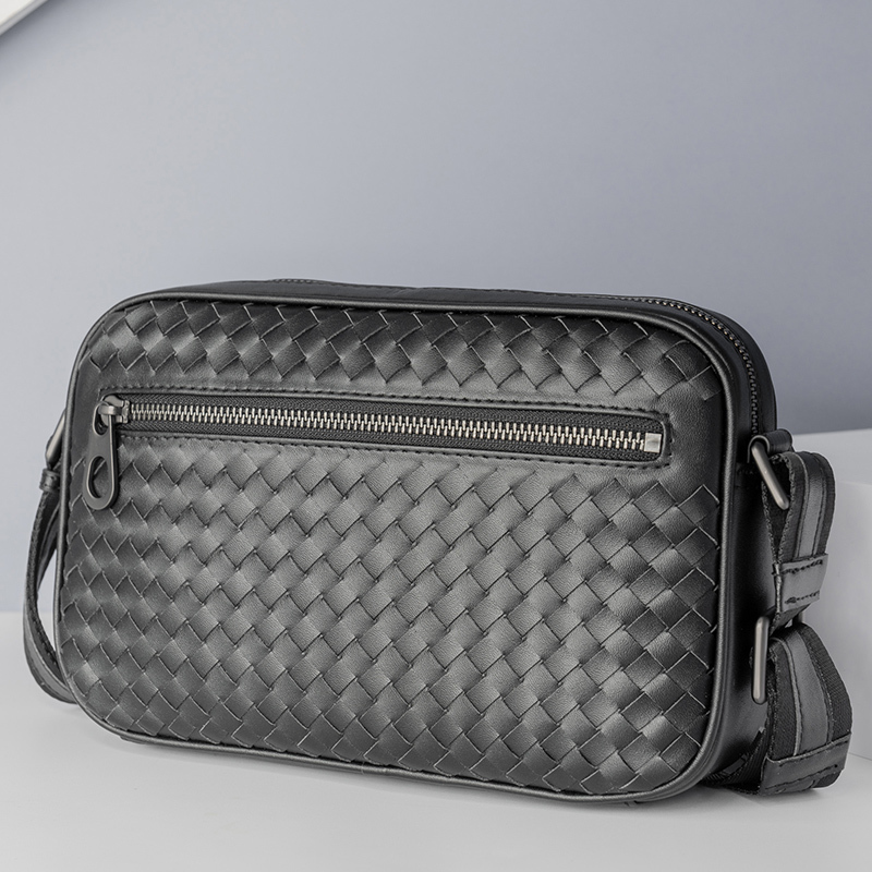 x&bv单肩包男真皮斜挎包休闲横款小背包多功能编织男包手拿包手包