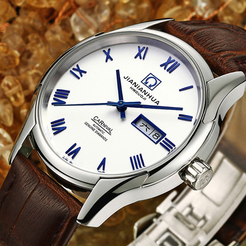 瑞士嘉年华carnival全自动机械表 男表休闲时尚手表防水真皮表带腕表