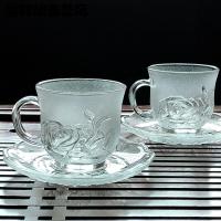 透明带把玻璃杯磨砂玫瑰花杯加厚茶水杯办公室花茶杯咖啡杯简约