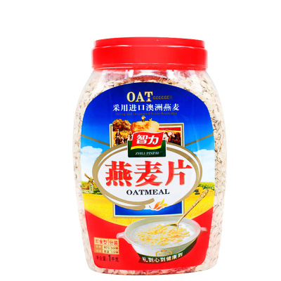 安徽：7.47元  智力 早餐谷物 膳食纤维 即食免煮纯燕麦片1000g（桶装）