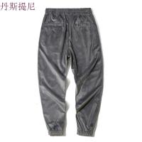 嘻哈侧边拼色抽绳系带金丝绒bf风男裤运动休闲裤九分束脚裤子男