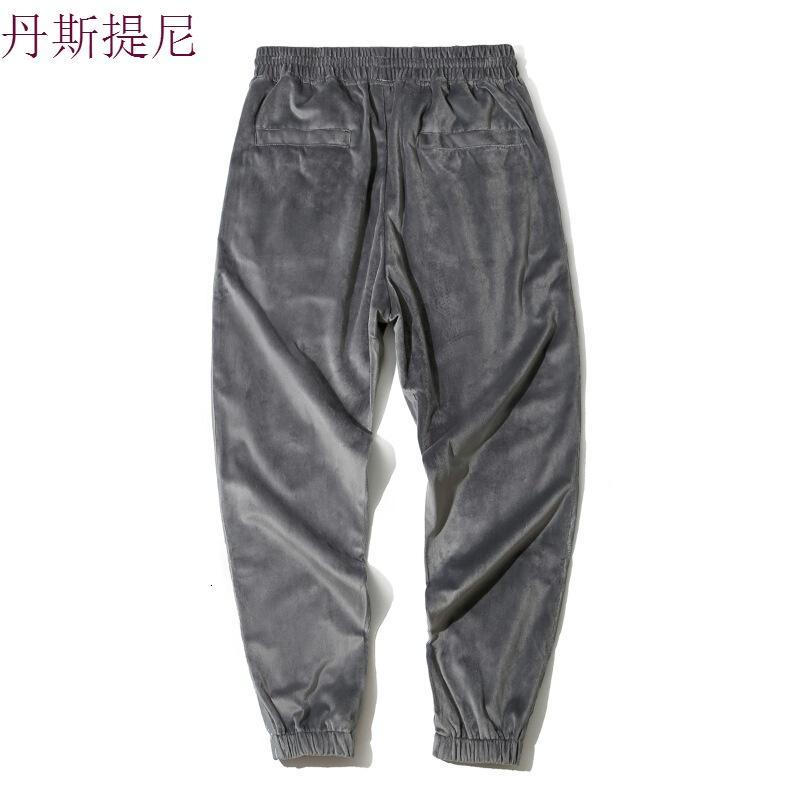 嘻哈侧边拼色抽绳系带金丝绒bf风男裤运动休闲裤九分束脚裤子男