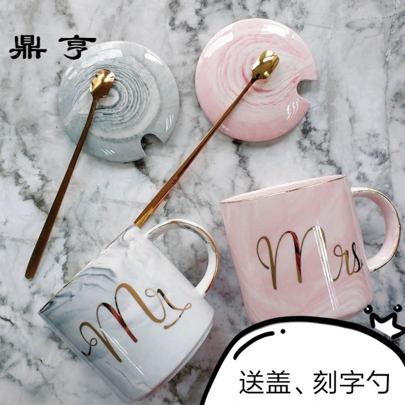 鼎亨马克杯带盖勺情侣杯子女学生一对咖啡杯创意水杯家用套装简约