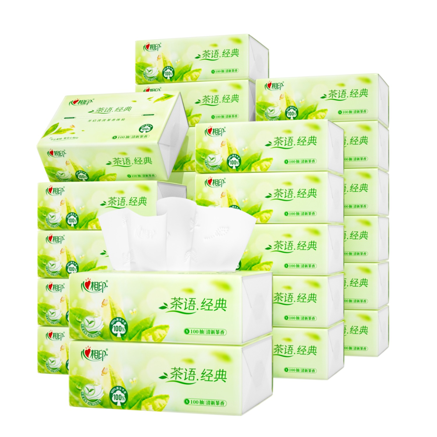 心相印抽纸 茶语经典3层100抽*24包纸巾 箱装销售 淡茶香
