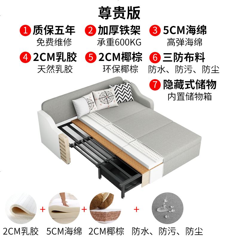 储物沙发床可折叠小户型客厅单双人多功能坐卧两用实木北欧1.5米高清大图