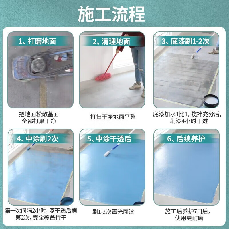 嘉宝莉水性地坪漆水泥地面漆家用耐磨防滑防护标准绿50㎡套装 定制品多色可选