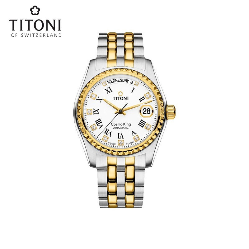titoni梅花瑞士手表 宇宙系列钢带皓石刻度机械男表送男友787sy-019