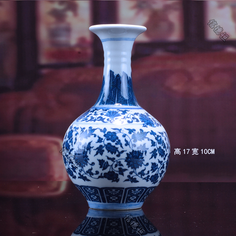 青花瓷花瓶 经典 仿古花瓶花插 陶瓷摆件 景德镇青花瓷 三维工匠 青花瓷花瓶(双耳大口)高清大图