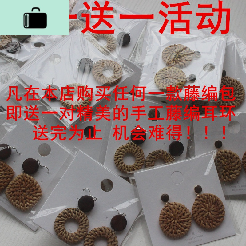 2020新款热卖藤编包巴厘岛斜跨迷你包圆形复古文手工编织皮扣女包NEW LAKE女士单肩包