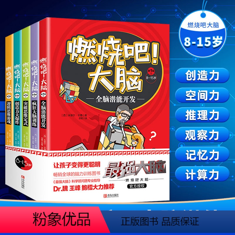 【正版】全套5册 燃烧吧大脑书 8-15岁小学生专注力记忆力逻辑思维训练书籍 爱因思维强大脑书 儿童九宫格冲关迷宫开