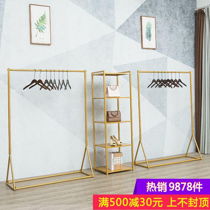 服装店展示架落地式金色衣服架子简约女装店货架店铺装饰挂衣架晾晒架 三维工匠 侧挂[长100高150] 官方标配高清大图