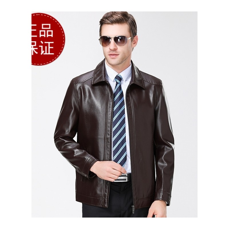 免费试穿 正品男装海宁真皮皮衣男士绵羊皮商务休闲大码翻领加绒机车服外套皮夹克潮官方旗舰店特卖特卖高清大图
