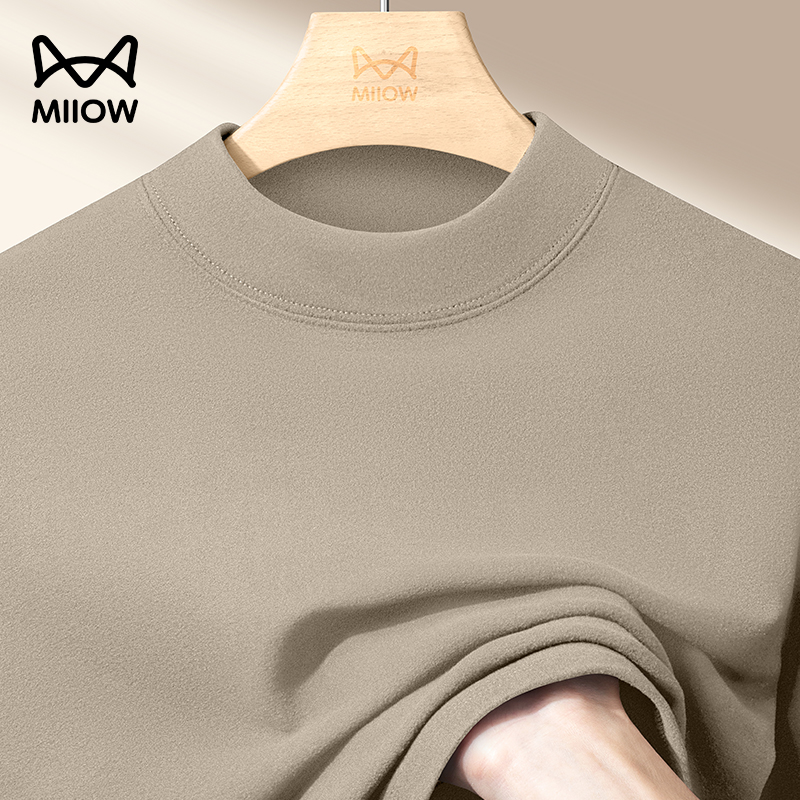 猫人男士双面绒半高领长袖t恤男德绒磨毛打底衫修身内搭保暖上衣280g高清大图