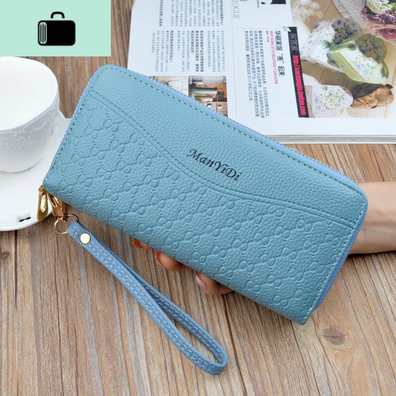 拉链钱包女长款多功能皮夹子2019新款时尚双女士卡包手拿包钱夹潮NEW LAKE 双拉浅蓝色