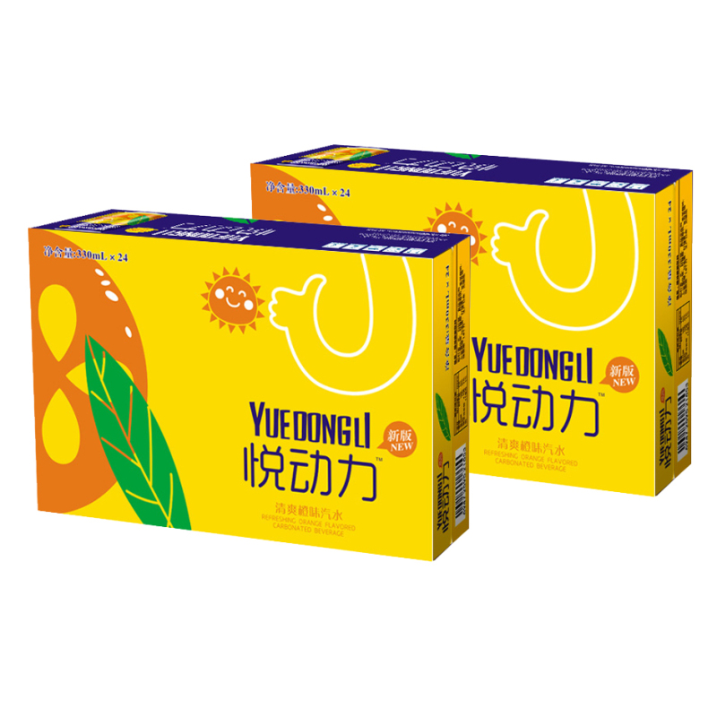 悦动力 清爽橙味 果味汽水饮料 330ml*24罐 整箱装