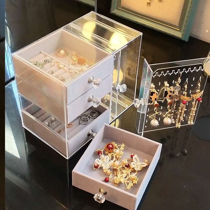 首饰收纳盒家用手饰品展示架手链耳环盒子防尘首饰盒耳环收纳架