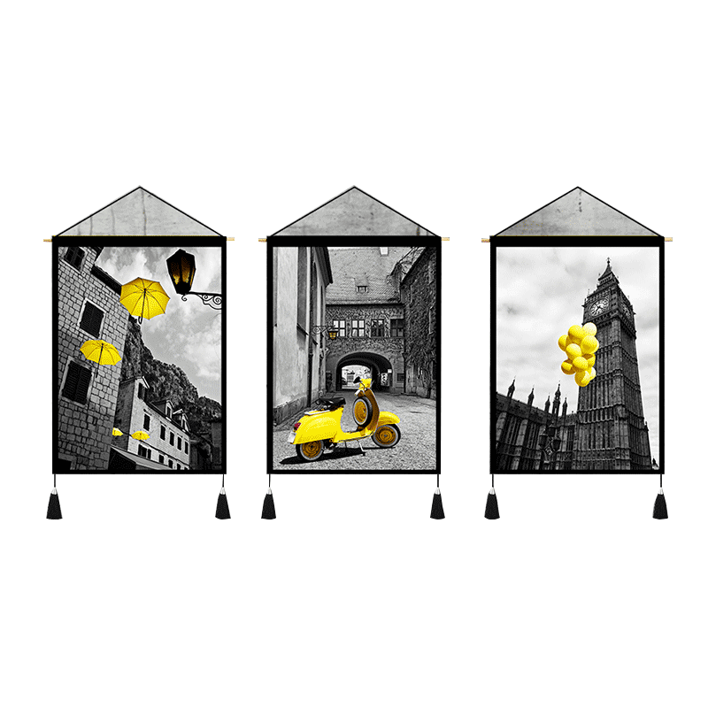 家柏饰(CORATED)背景布风挂布 房间装饰画墙布北欧客厅沙发背景墙床头挂画 黑金三角-1 宽45cm*高65cm高清大图