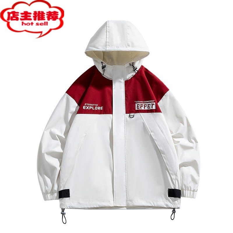 shanchao外套男生美式潮牌宽松痞帅连帽工装夹克上衣服