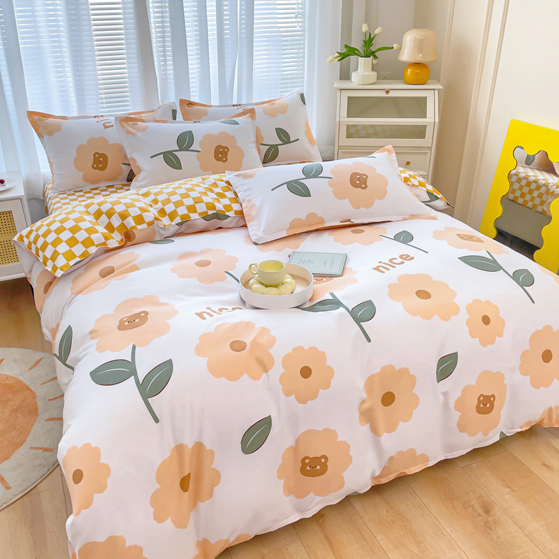 老斑鸠小清新印花亲肤棉四件套卡通学生宿舍三件套磨毛被套床单枕套