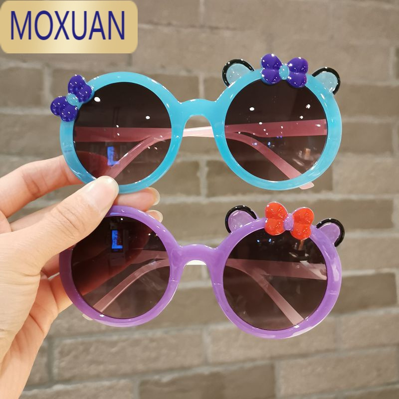 moxuan儿童太阳镜小女孩可爱公主蝴蝶结墨镜宝宝果冻色遮阳眼镜