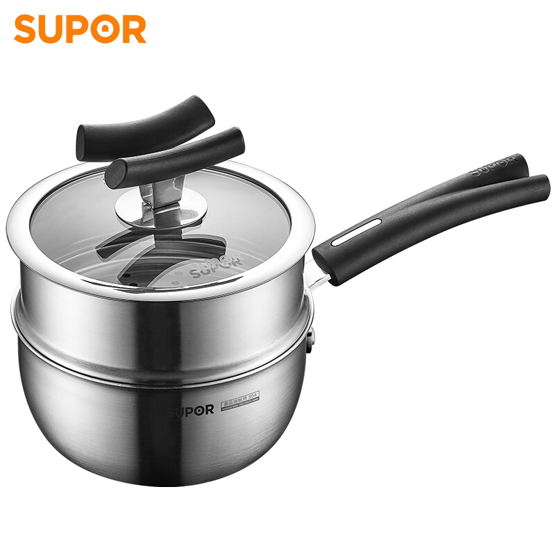 苏泊尔(SUPOR)X晶盾加厚304不锈钢汤蒸多用锅16cm婴儿辅食锅燃气通用CT16JA1高清大图