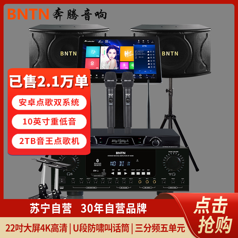 奔腾(BNTN)家庭音响KTV音响全套套装黑色点歌机一体机卡拉OK专业会议音响U段话筒2T语音点歌8200功放配12音箱