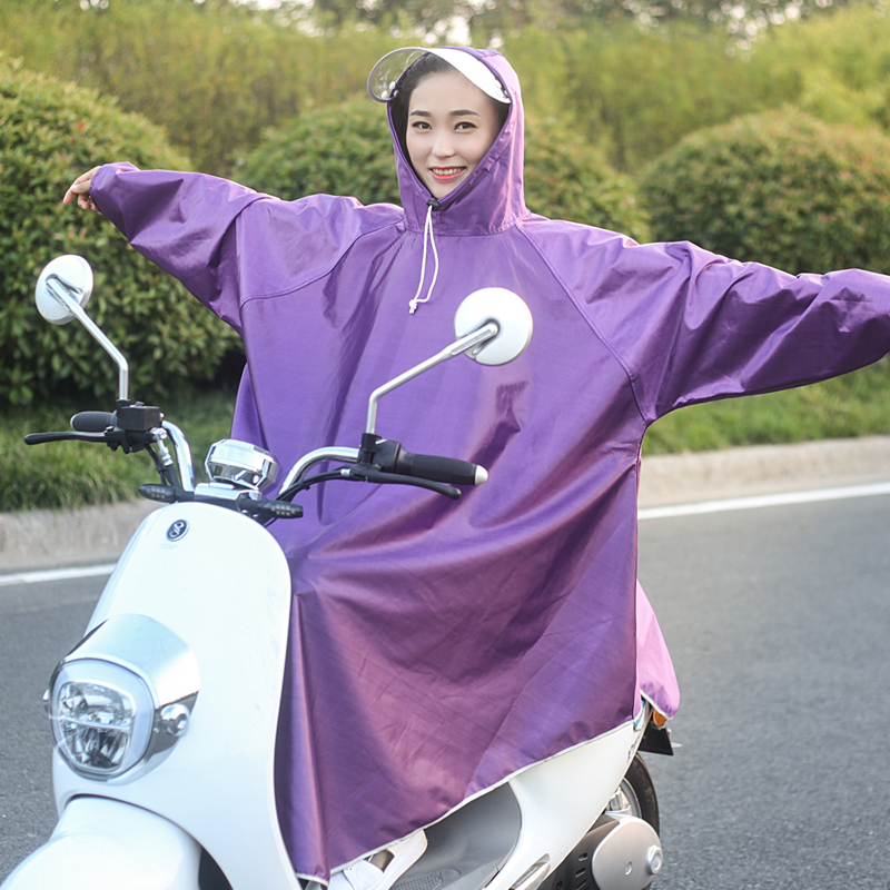 双帽檐带袖雨衣单人有袖电动车雨衣加大加厚摩托车雨披牛津布成人