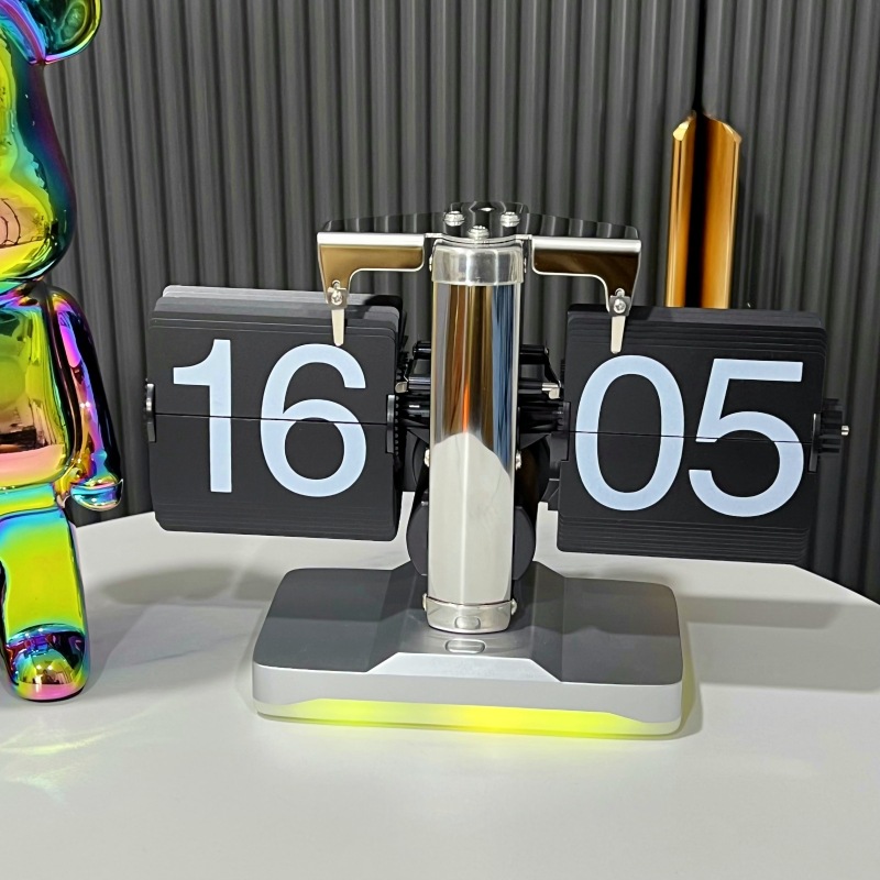 欧式自动翻页钟复古简约家居客厅座钟小天平机械自动翻页时钟【3】 带氛围灯款24小时不锈钢黑页