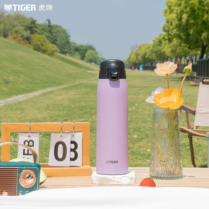虎牌(TIGER)不锈钢保温杯保冷杯双层真空一键开启便携男女水杯MCT-K060 600ml高清大图