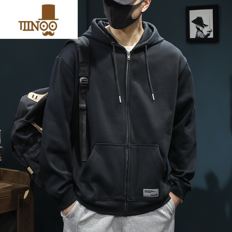 YANXU2023年新款款拉链连帽卫衣男士运动外套加绒大码开衫上动高清大图