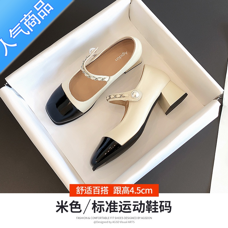 SUNTEK玛丽珍单鞋女2023新款春夏季法式晚晚风复古小皮鞋软底高跟凉鞋子高清大图