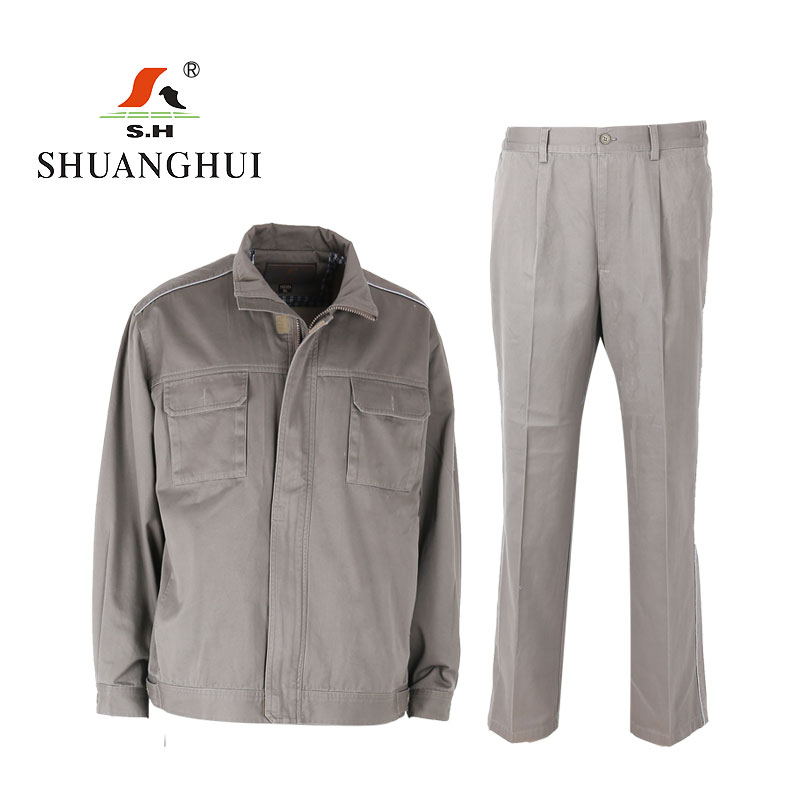 双惠男女款春秋标志工作服SHW-86，面料100%棉，灰褐色155-195