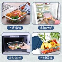 拾画 二分隔保鲜盒微波炉饭盒 高硼硅耐热玻璃便当盒650ml上班族学生带饭餐盒打包盒SH-6728