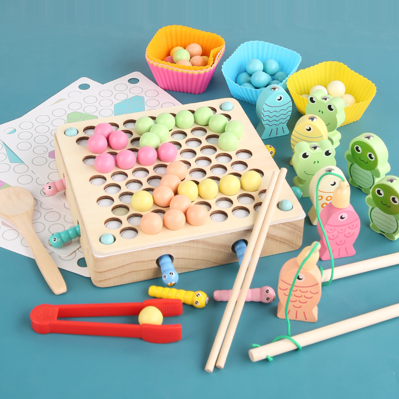 幼儿童夹珠子益智力动脑积木玩具3岁6宝宝手部精细动作训练早教夹珠子